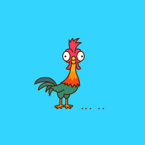 Heihei, a rooster from the movie Moana, pecking